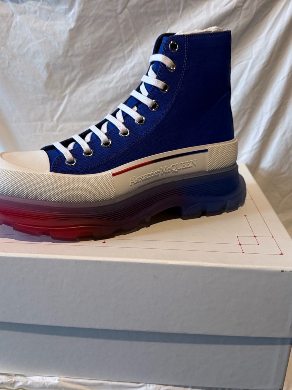 Alexander McQueen Men's Royal Blue High-Top Platform Sneaker with Red Accent